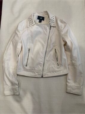 H&M White Studded Collar Moto Jacket